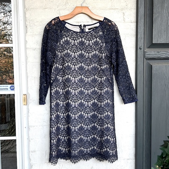 Tibi Navy Lace Long Sleeve Sheath Dress Size 4 - Picture 2 of 15